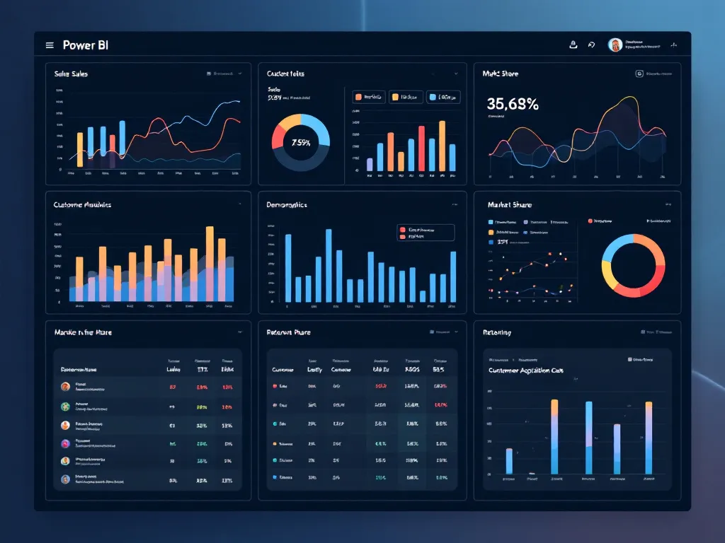 Dashboard de Power BI con gráficos y tablas